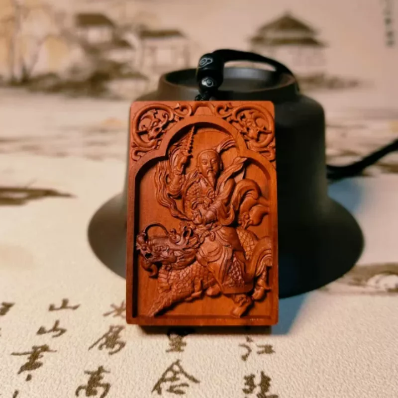 Jujube Wood Nine Heavens Thunder God Hanging Ornament - Taoist Amulet of Puhua Tianzun, Exorcism & Spiritual Protection Charm
