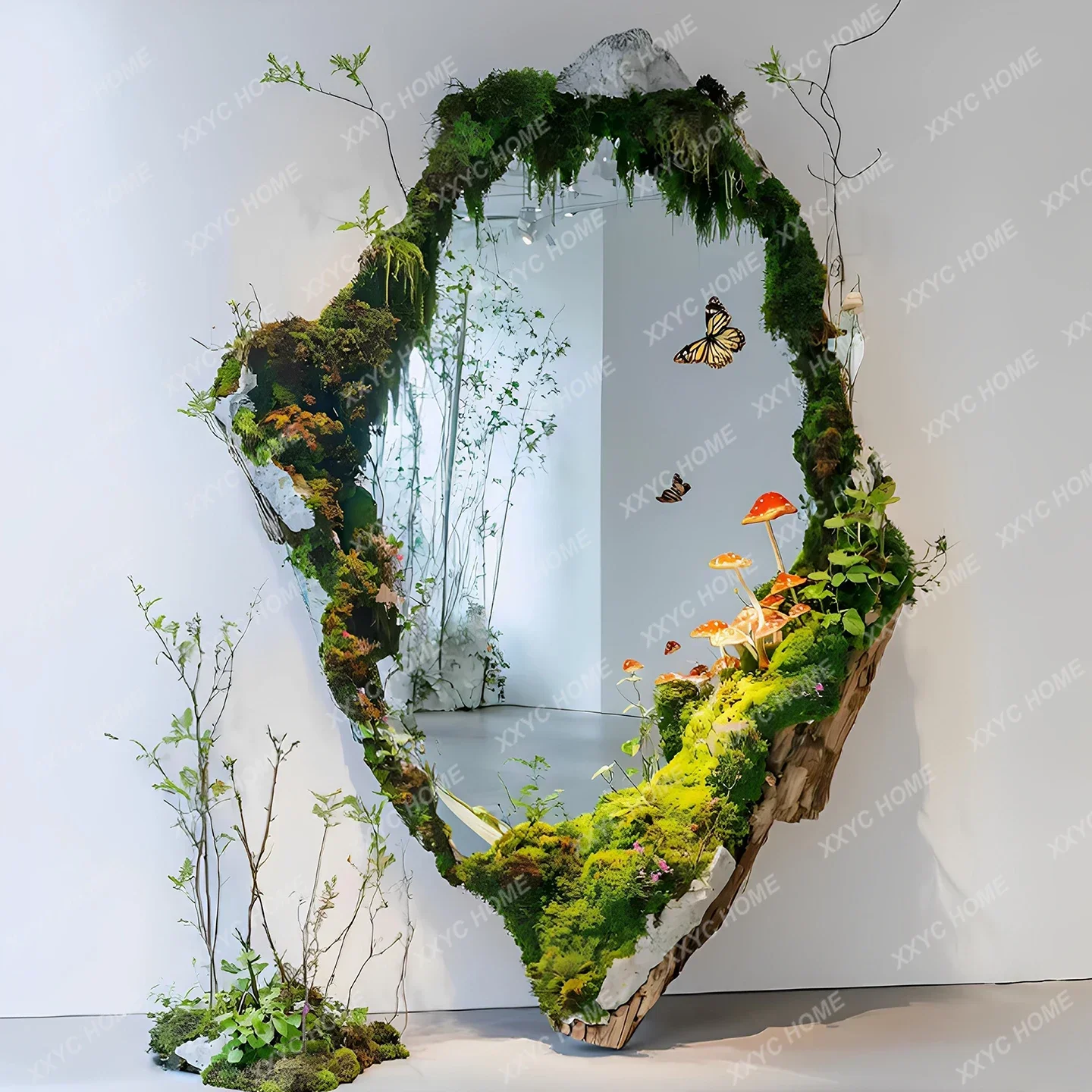A Moss mirror simulation moss plant DIY micro landscape full body mirror transformation clock in photo green plants beautifu