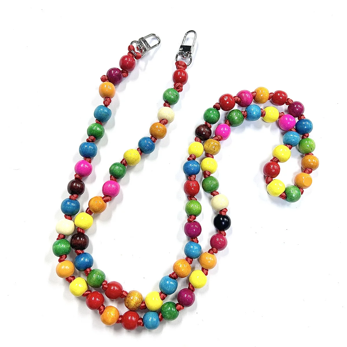 Phone Lanyard Long Crossbody Necklace Chain Hand-beaded Wooden Beads Strap Anti-lost Sling Universal Clip Bag for Phone Case