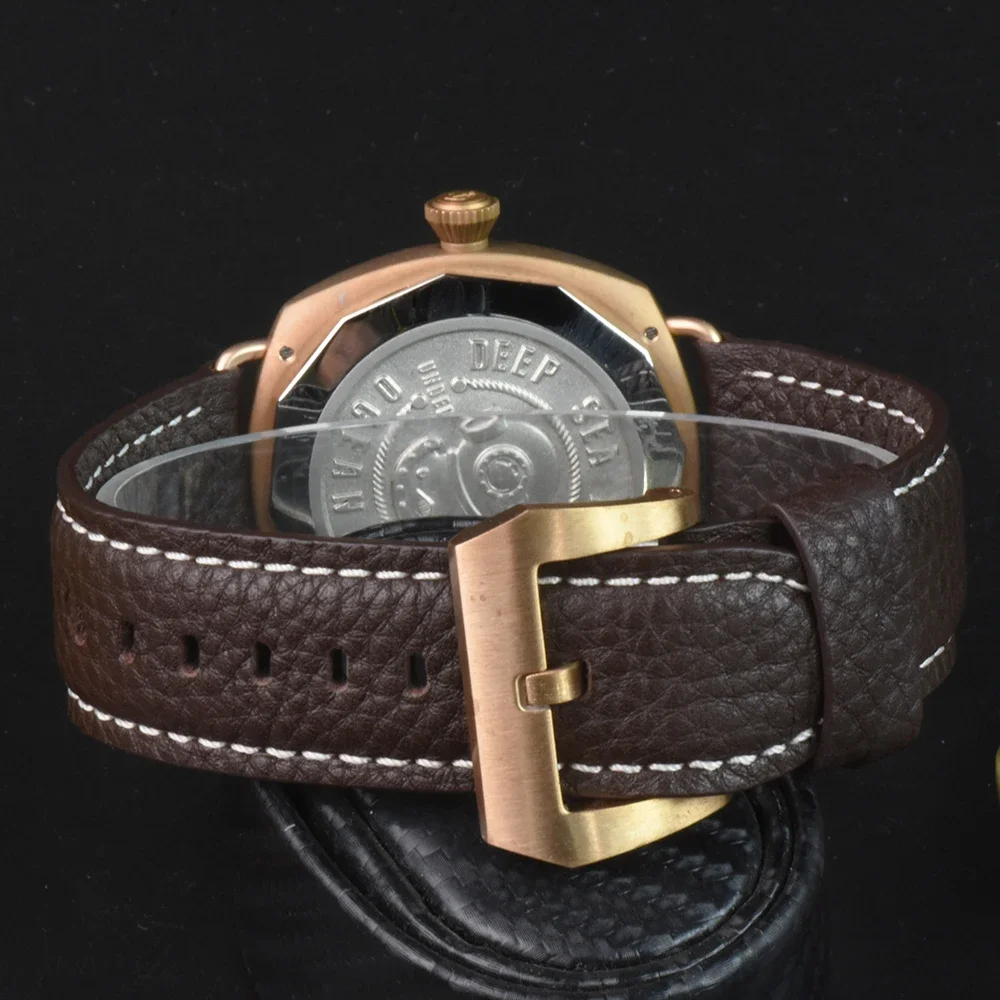 Hruodland الصلبة البرونزية الكوارتز الرجال الساعات 20ATM مقاوم للماء روندا 502 Mov't 2 الأيدي تصميم بسيط الياقوت كريستال ساعة اليد الرجال