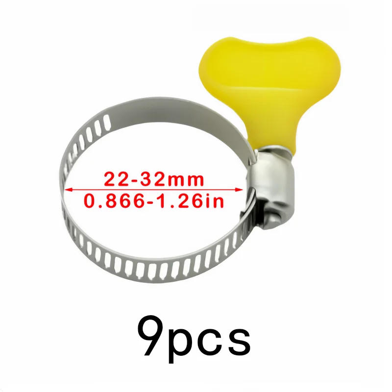 9 pcs 22-32mm Adjustable Tube Clips, Adjustable Handle Lever and Stainless Steel Material, ideal for Car Fuel Line Clamping