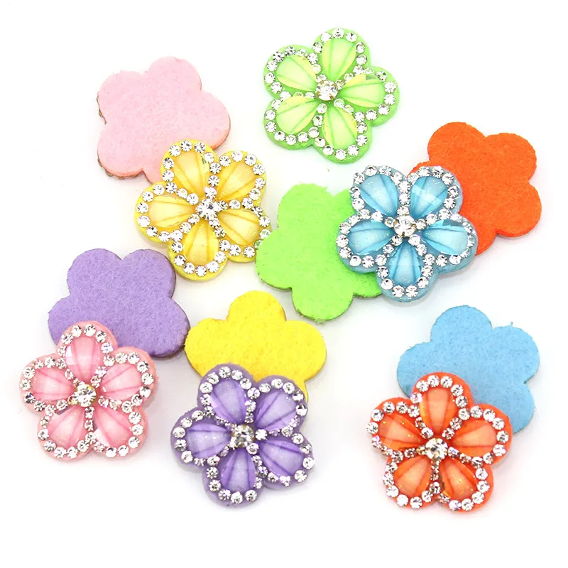 18Pcs 2.5cm Acrylic&Rhinestone Flowers Headwear Appliques Crafts Decor Accessories Shoes Bags Clothes Stick on Patches Wholesale