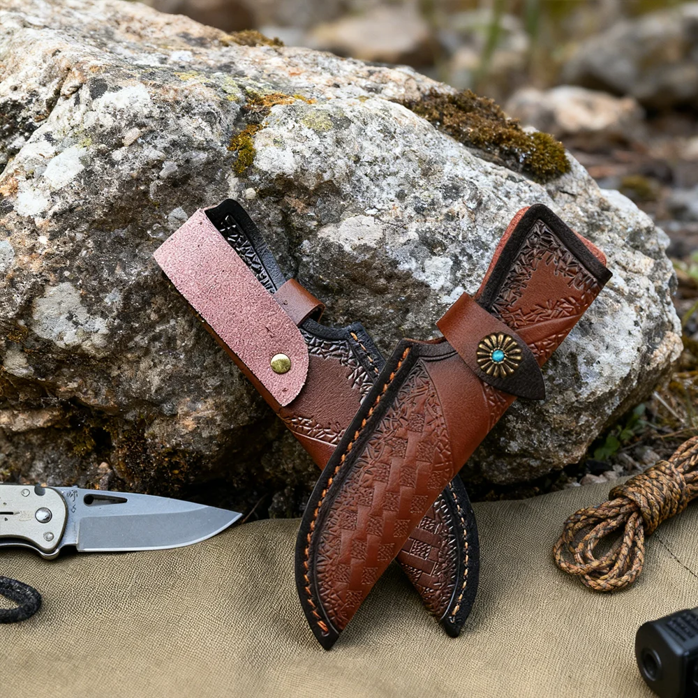 Outdoor Small Straight Blade Sheath - Two-layer Cowhide Leather Cover Pants Portable Case