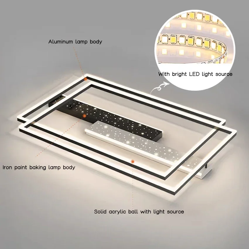 Modern LED Simple Rectangle Ceiling Chandeliers Living Dining Room Bedroom Ceiling Lamps Creative Indoor Lighting Lustre Decor