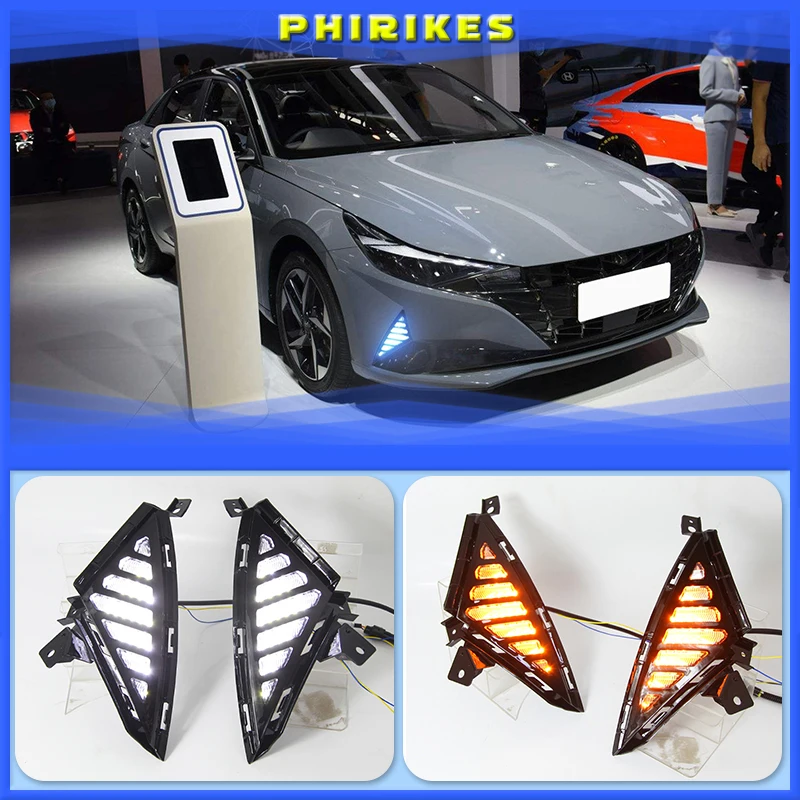 

LED DRL Daytime Running Lights with Yellow Turn Singal Car Fog Lamp Cover Case For Hyundai Elantra 2020 2021