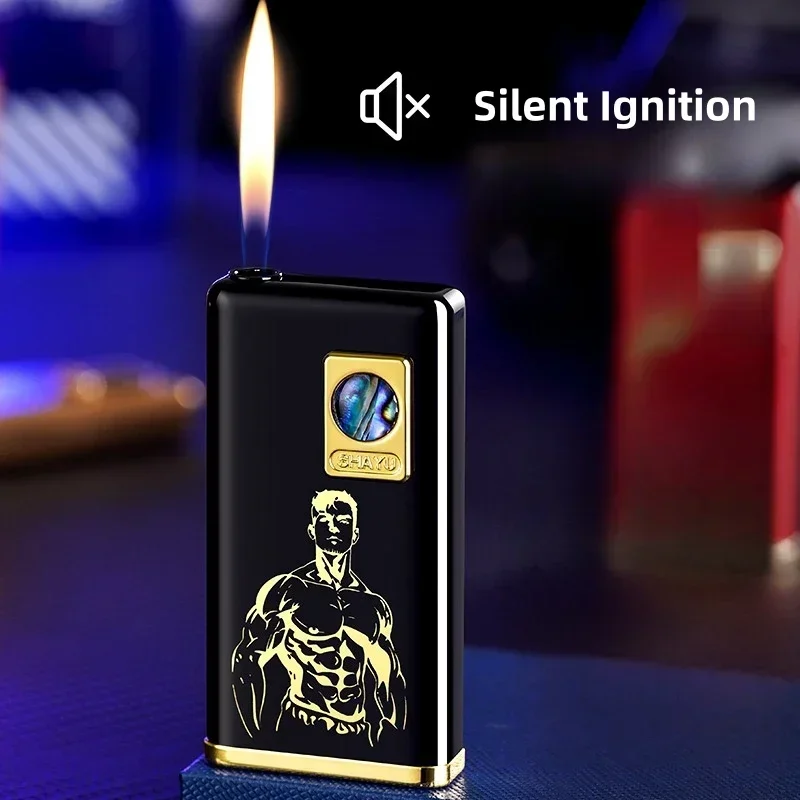 2024 Creative True Color Shell Silent Button Open Fire Gas Lighter Replaceable Battery Lightweight Portable Electric Lighters