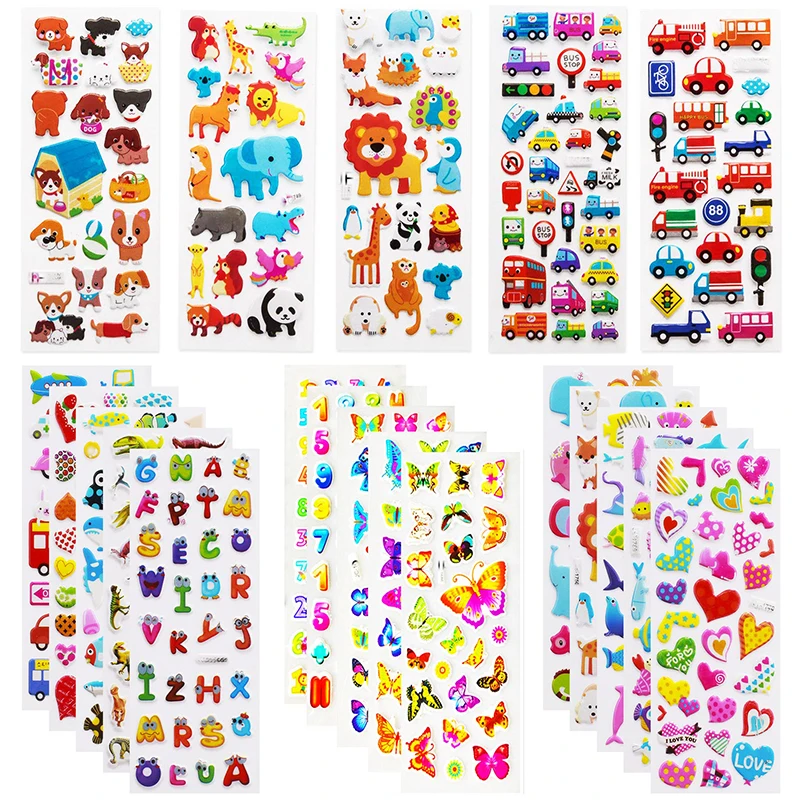 

5 Sheets Children Bubble Stickers Baby Stroller Toys Accessories Animal Dinosaur Transportation Lovely Boys Girls Gifts TMZ