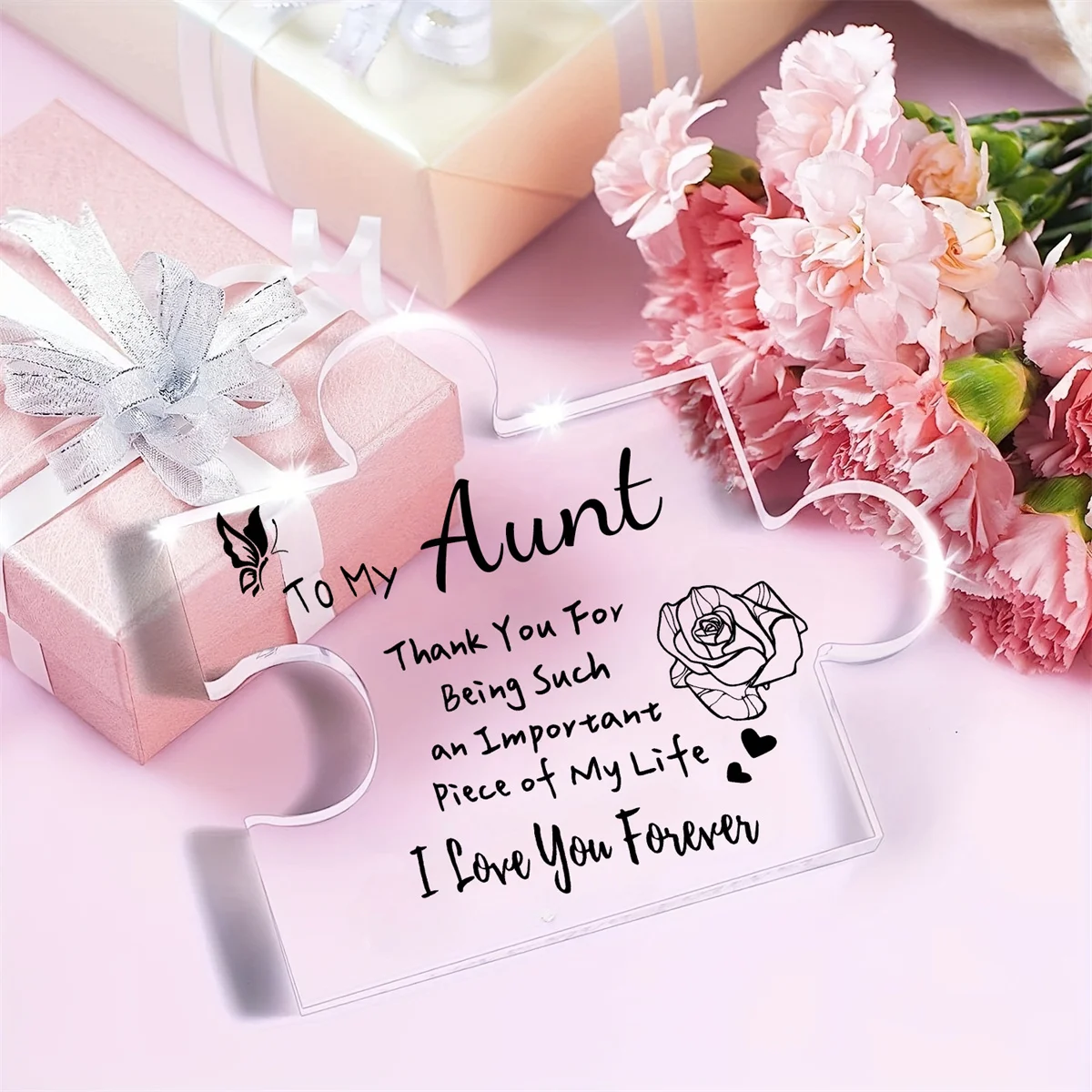 Auntie gift, Aunt's carved acrylic puzzle shaped plaque, a fun birthday and Christmas gift for Auntie