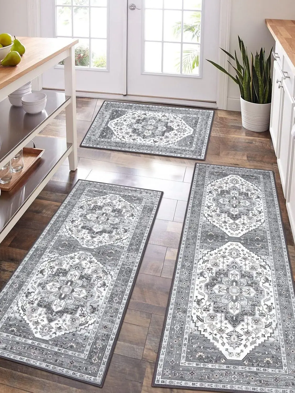 

Persian Kitchen Mat Three-Piece Set Water Absorbent Oil Absorbent Dirt Resistant Home Use Entrance Hallway Living Room