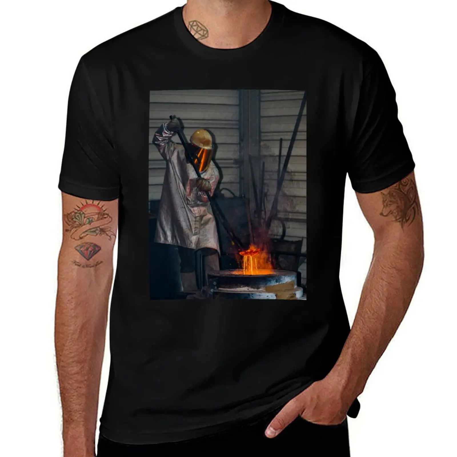 Classic technology of bell producing with melting steel to the ground. T-Shirt Work Basic Short Sleeve Top T-Shirt