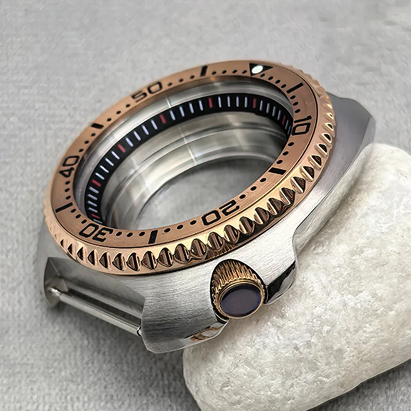Mod 44MM Diving Case Sapphire Glass NH35 Case Fit 6105 6309 Turtle Abalone NH35 NH36 4R 7S Movement 28.5MM Dial Transparent Back