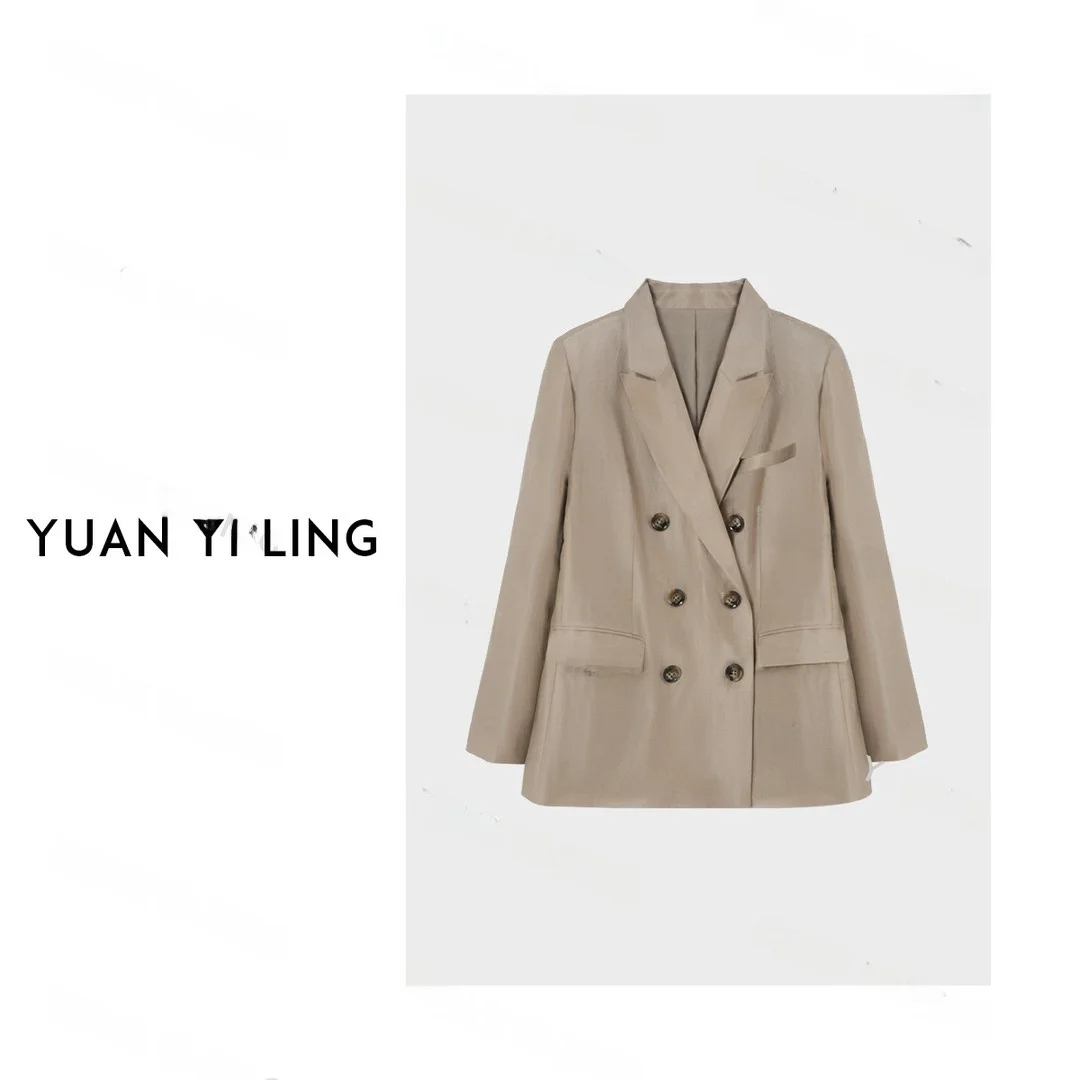 

Elegant Classic Silk Linen Suit Jacket by Yuan Yiling 'Old Money Holiday' Collection Sophisticated Outerwear for Women