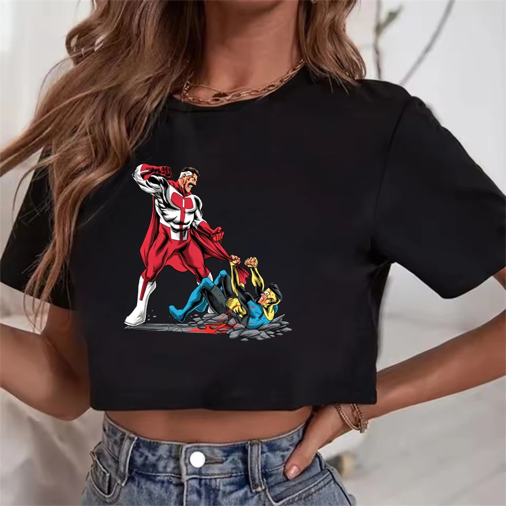 Invincible cropped top women scene  funny harajuku shirt scene  manga clearance sales japanese baddie