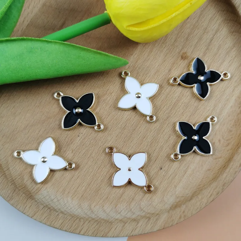 10PCS double-sided drip alloy small pendant enamel charm Double hanging four-leaf clover diy necklace earrings accessories