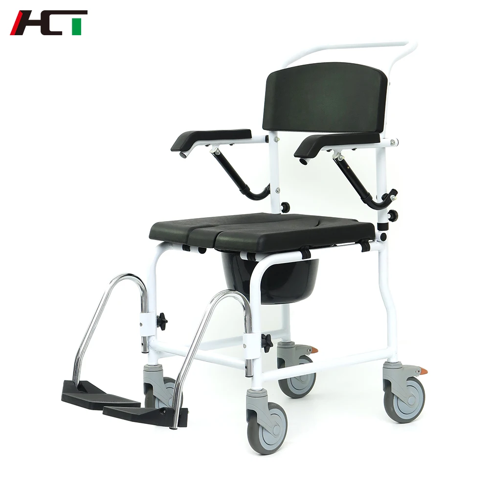 Popular Product Elderly Commode Chair Hospital Durable Toilet Soft Seat Shower Commode Chair With Pedal