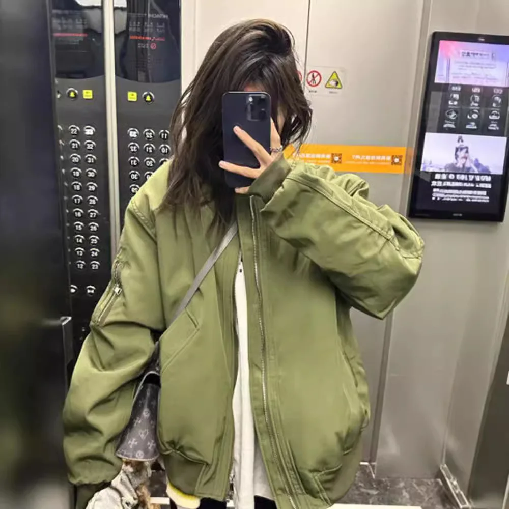 Women's Oversized Jacket, Casual Zip-Up Flight Jacket with Stand Collar, Loose-Fit Streetwear Outerwear