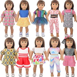 Colorful Doll Clothes Dress Shoes For American 18 Inch Girl Doll Skirt Rainbow Yoga Suit For 43cm Baby New Born&OG Doll Gift Toy