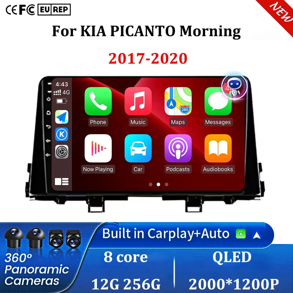 Android 16 WIFI+4G LTE Carplay Auto Car Audio RadioMultimedia Video Player GPS DSP For KIA PICANTO Morning 2017 2018 2019 2020