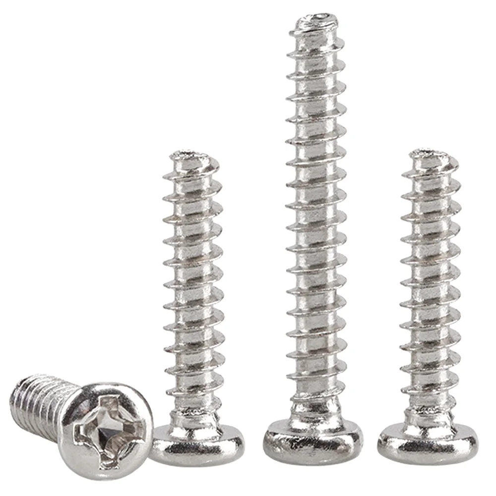 100pcs Nickel-Plated Carbon Steel M1 M1.2 M1.4 M1.7 M2 M3 M4 M5 Cross Recessed Round Head Self-Tapping Screw YB845