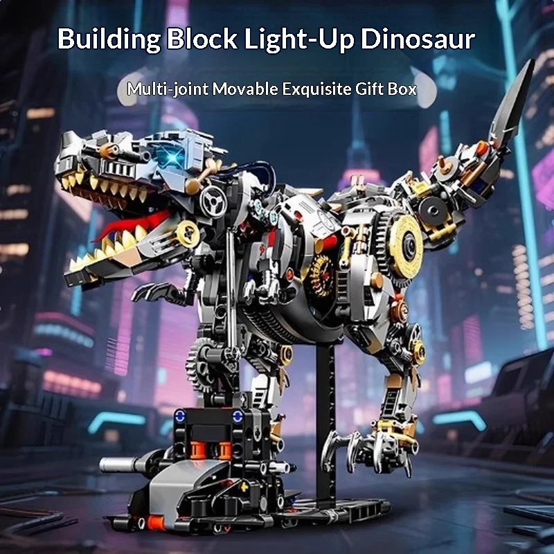 Meiji Mechanical Building Blocks T Rex Dinosaur Eagle Animal Model Led Light Posable Joints Assembly Toy For Adult Collectors