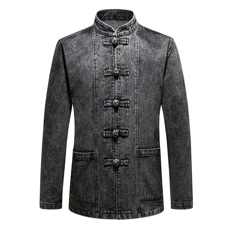 Tang suit men's suit denim jacket men's spring and autumn jacket retro men's clothing Hanfu Zhongshan suit men's long sleeve