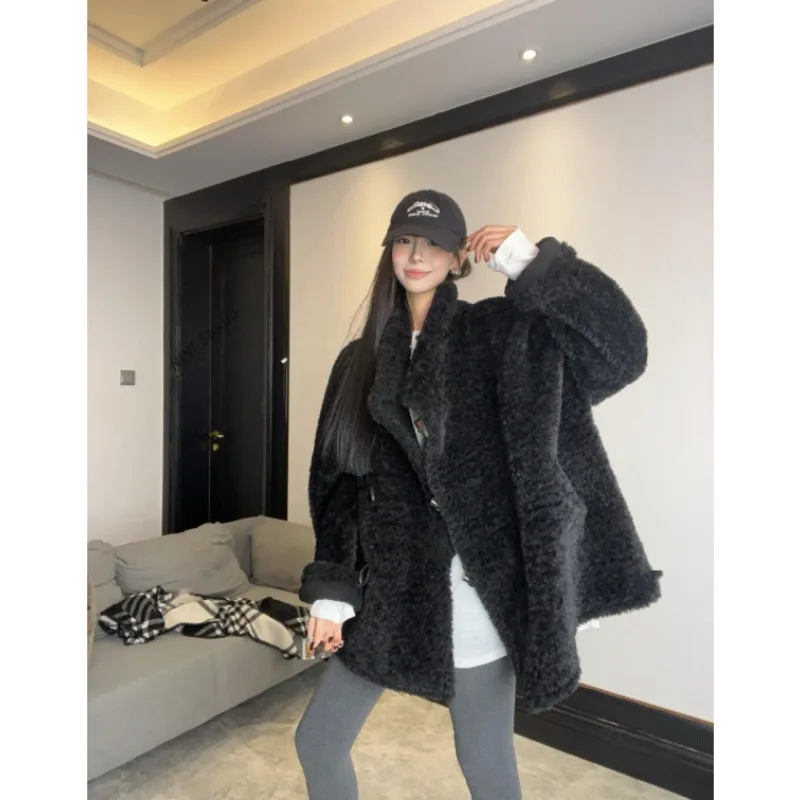 Women Double-sided Wear Loving Heart Lamb Wool Coat Winter New Female Loose Casual Padded Jacket Fashion Stand-up Collar Outwear