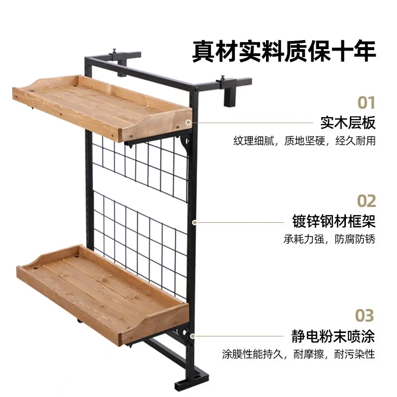 Solid wood balcony railing flower rack hanging guardrail storage rack wrought iron double-layer hanging flower pot hanger succul
