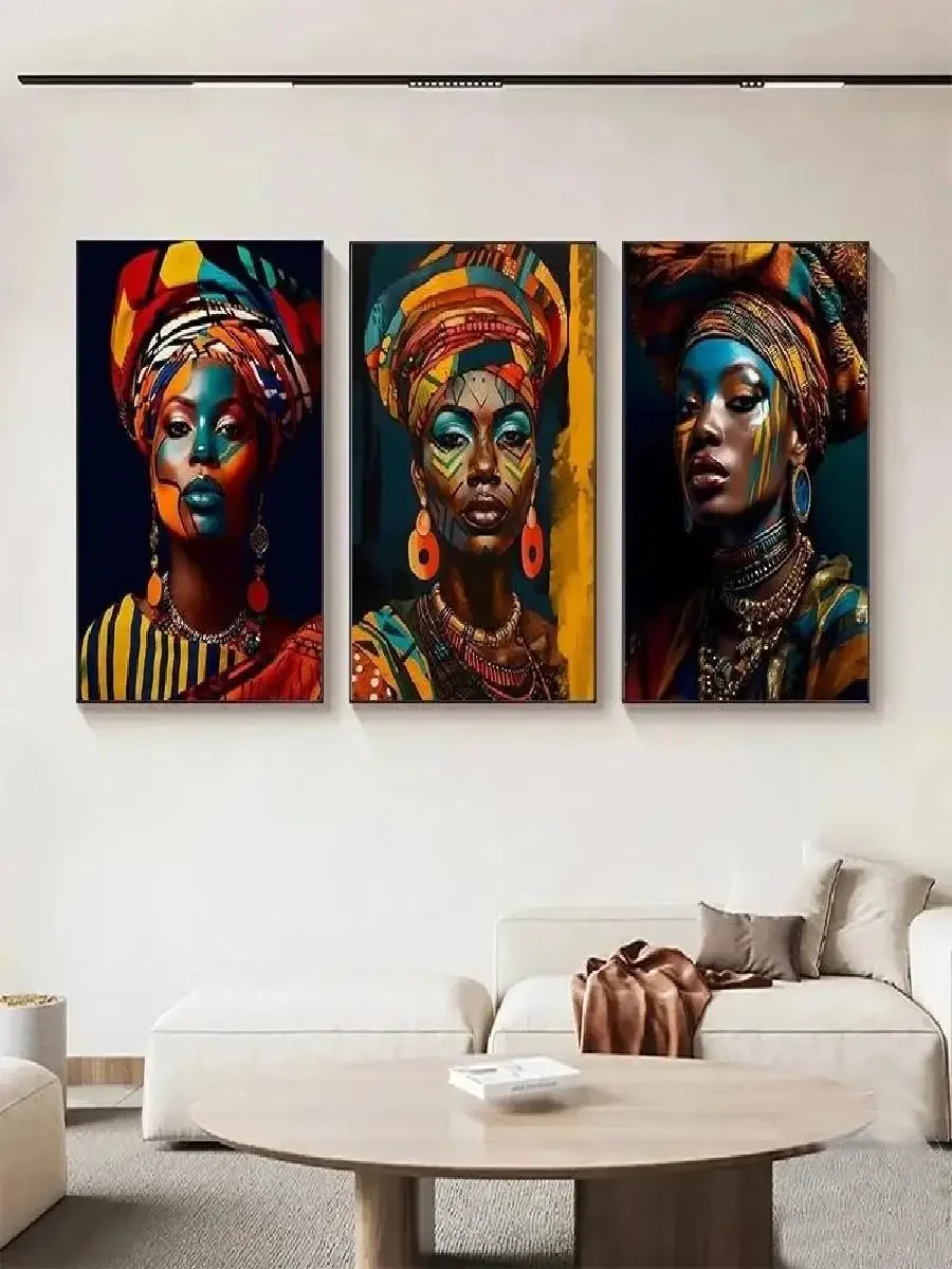 جرافيتي نابضة بالحياة مجردة امرأة سوداء أفريقية القبلية فتاة صورة قماش الفن طباعة جدار ديكور لغرفة المعيشة المنزل #2