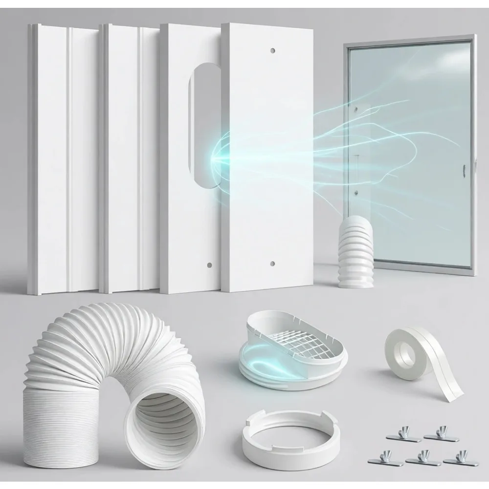 Portable AC Window Vent Kit with 5.9 Hose 4 Seal Plates Adjustable for Horizontal Vertical