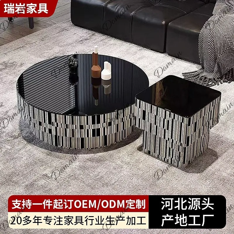2026 New Modern Living Room Small Storage Coffee Table Tempered Glass Wood-based Panel Simple Light Luxury
