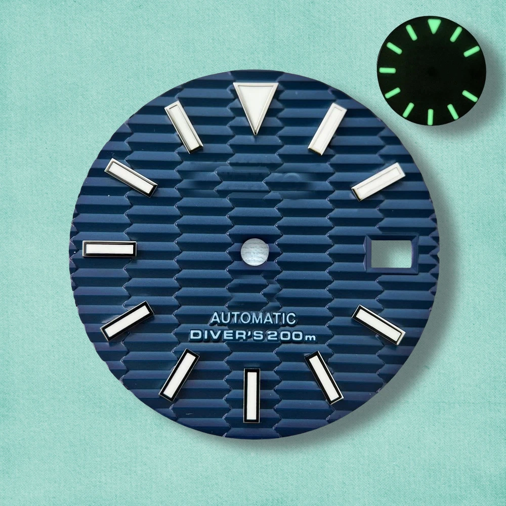 28.5mm S Logo SKX007 Slope Dial Fit NH35/NH36/4R/7S Japanese Movement Green Luminous High-Quality Watch Modification Accessories