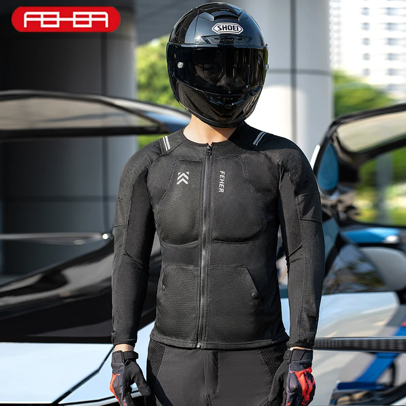 FEHER Jaket Motor Pria Musim Panas Bernapas 600D Kain Oxford Mantel Tahan Aus Tahan Air untuk Jaket Pengendara Sepeda Motor
