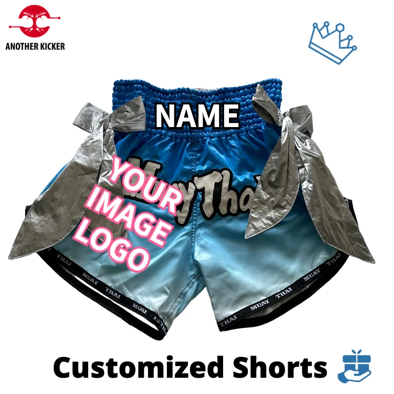 مخصص التدرج الملاكمة التايلاندية السراويل شعار شخصي/التطريز سريعة الجافة الساتان السراويل للتدريب الملاكمة/القتال الرجال النساء الطفل #5
