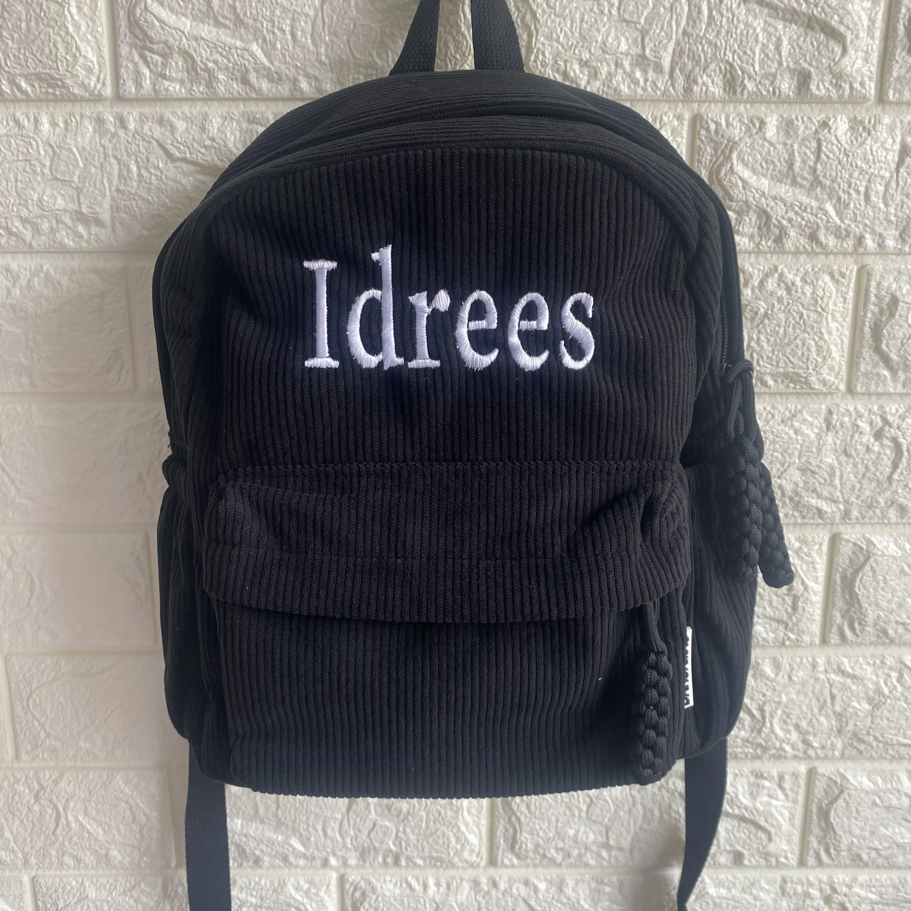 Sac à dos en velours côtelé avec nom brodé personnalisé pour filles, sac à dos de voyage et de loisirs pour étudiants, sac d'école pour garçons