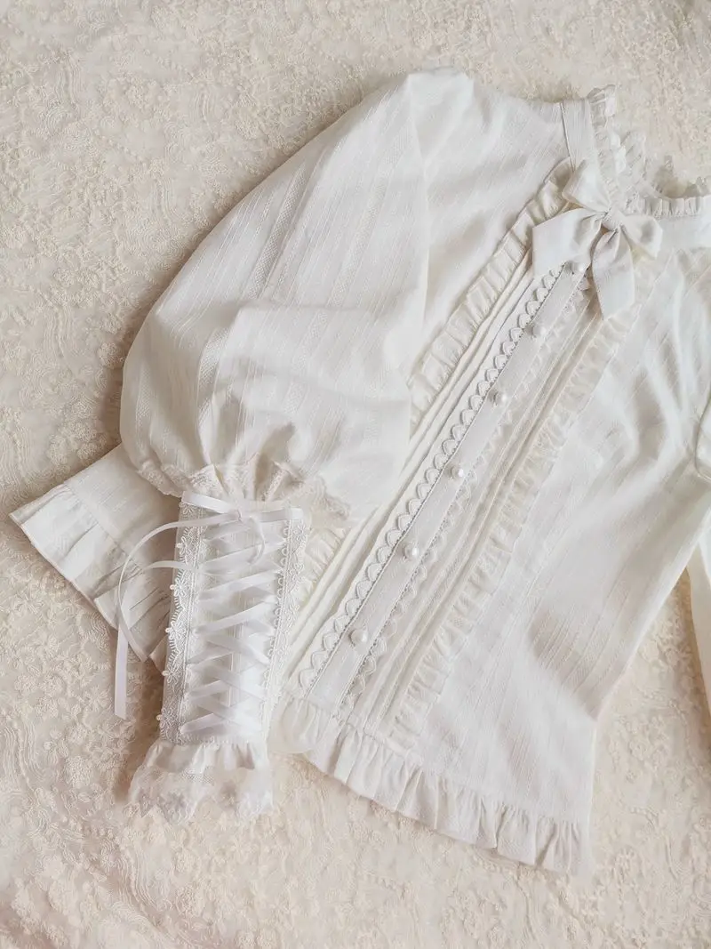 Japanischen Stil Süße Lolita Blusen Frauen Vintage Spitze Verband Langarm Prinzessin Shirts Mädchen Harajuku Nette Tops