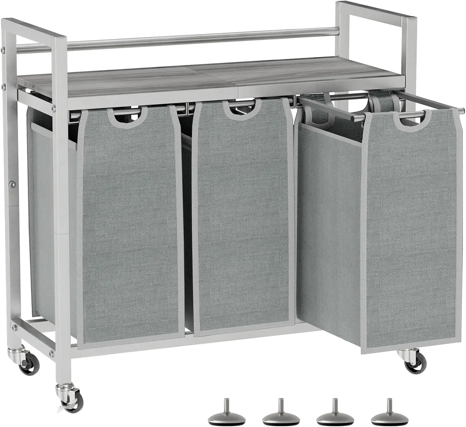 

Корзина для сортировки белья на 3 отделения с колесами и полкой, съемные секции для спальни и ванной комнаты