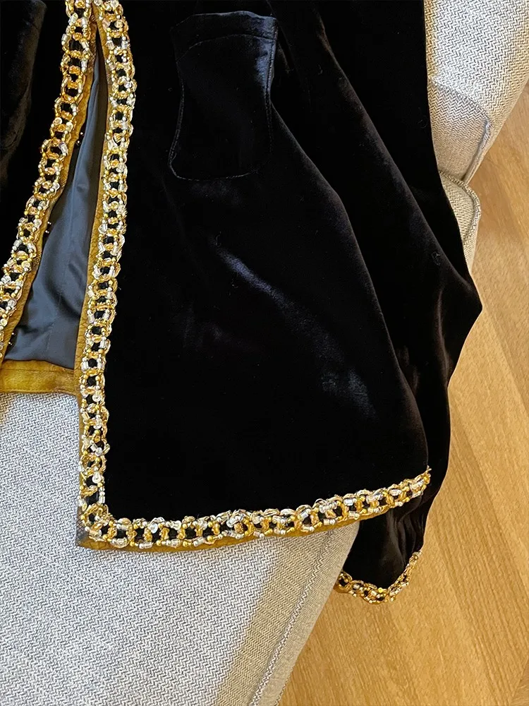 Retro Black Velvet O-Neck Women Jacket Winter New Long Sleeve Loose Fit Top Jackets Outerwear French Style Work Ladies Coat