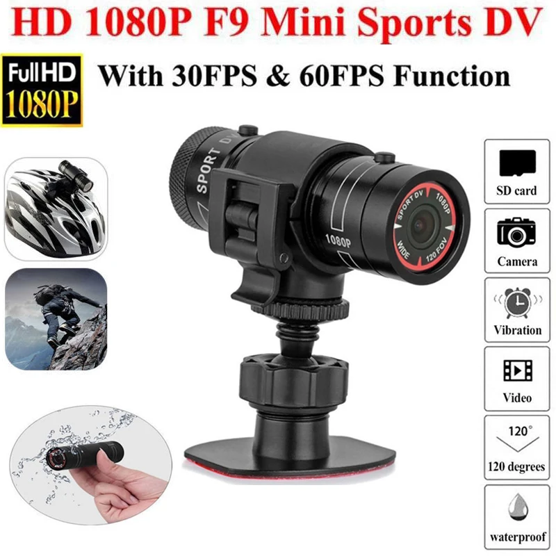 To Bicycle Sports Camera Mountain Bike Motorcycle Helmet Action Mini Camera DV F9 Camcorder Full 1080p HD Car Video Recorder