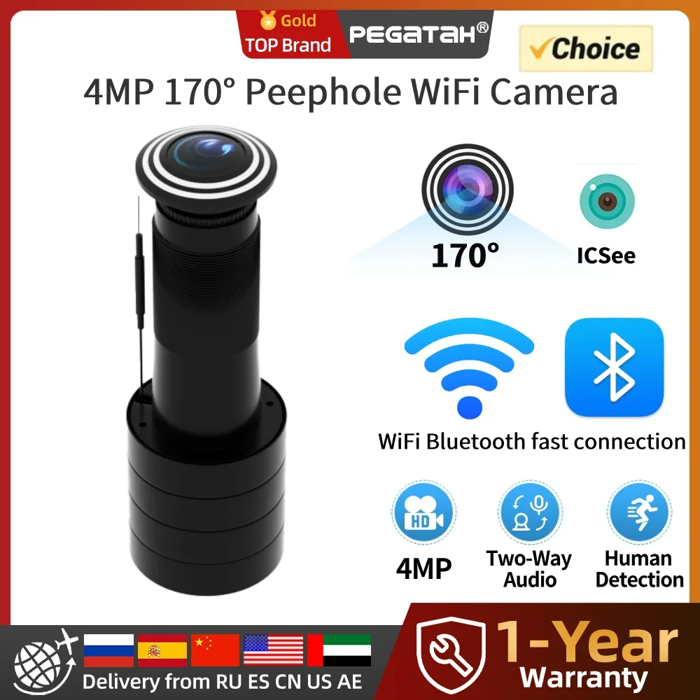 

PEGATAH 4MP WiFi HD Video 170° Wide-angle Camera Human Detection Audio Door Viewer Video-eye Wireless Cat-eye Cam ICSEE APP