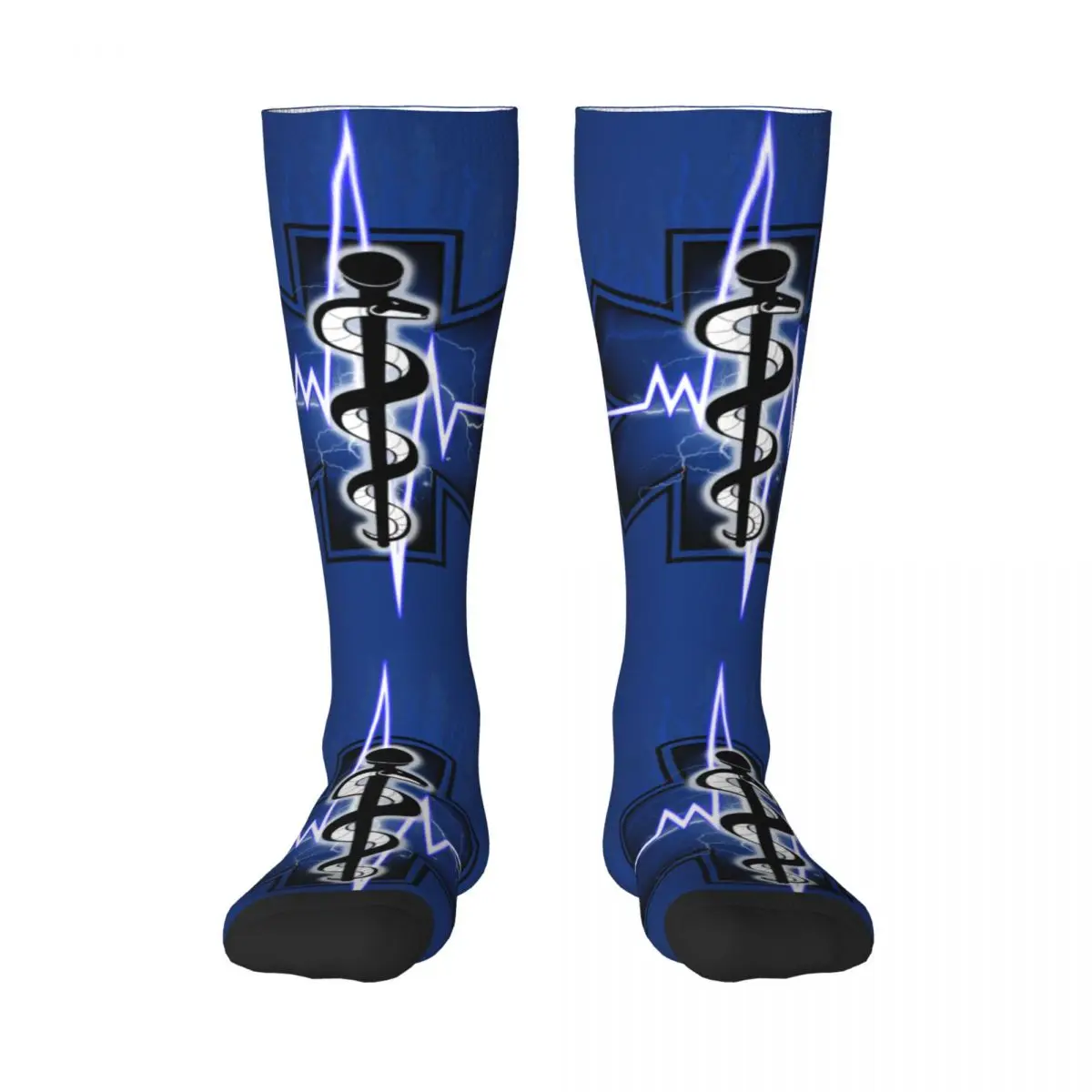 Custom Women Emt Star Of Life Logo Stockings 3D Printing Paramedic Health Care Thigh Knee High Tube Socks