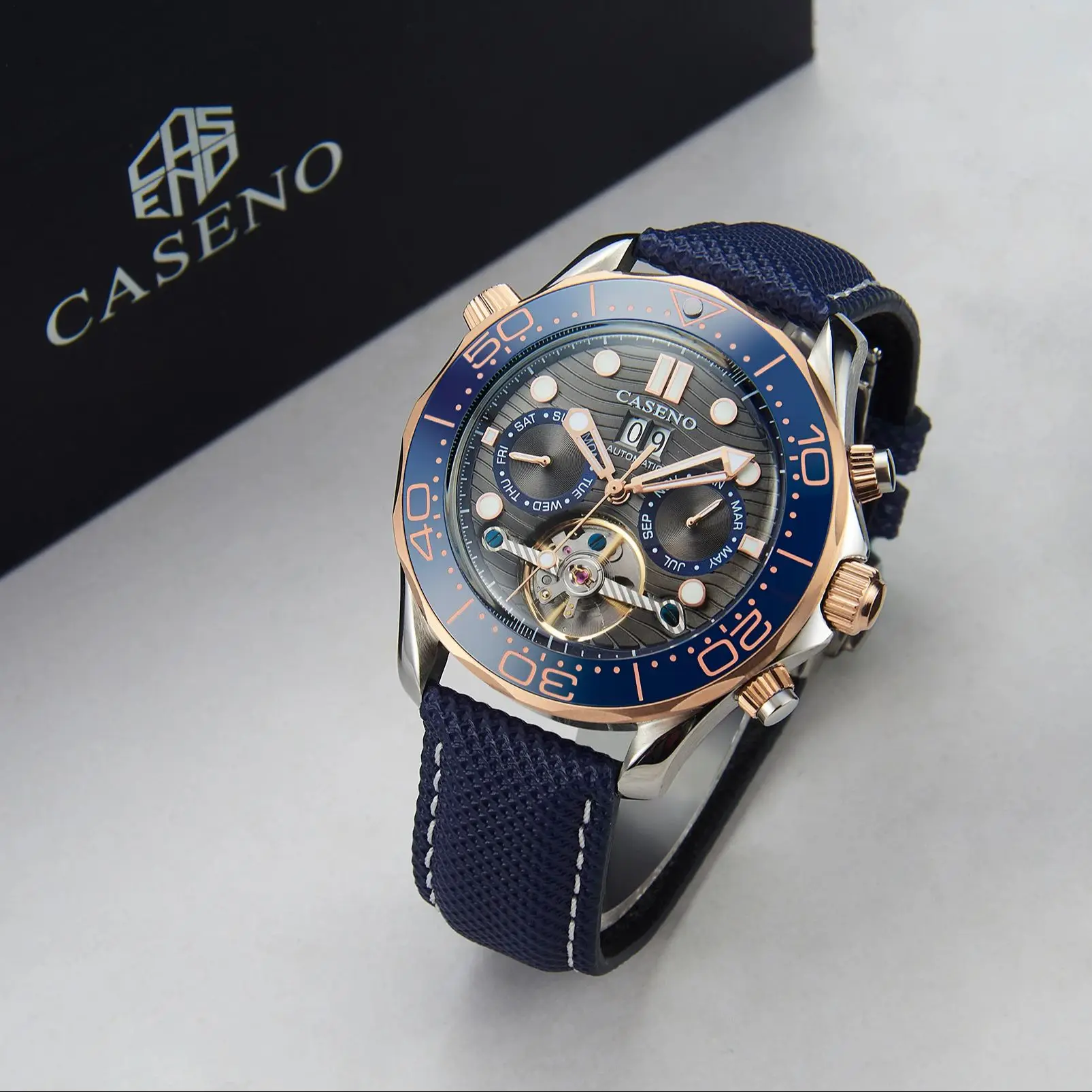 CASENO-reloj mecánico de negocios para hombre, multifuncional, clásico, totalmente automático, tourbillon, 3277G