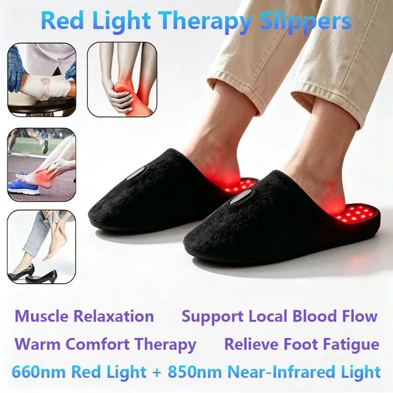 Red Light Therapy Slippers Pair 660nm & 850nm Near Infrared LED Foot Care Slipper For Foot Muscle Relaxation Home Use