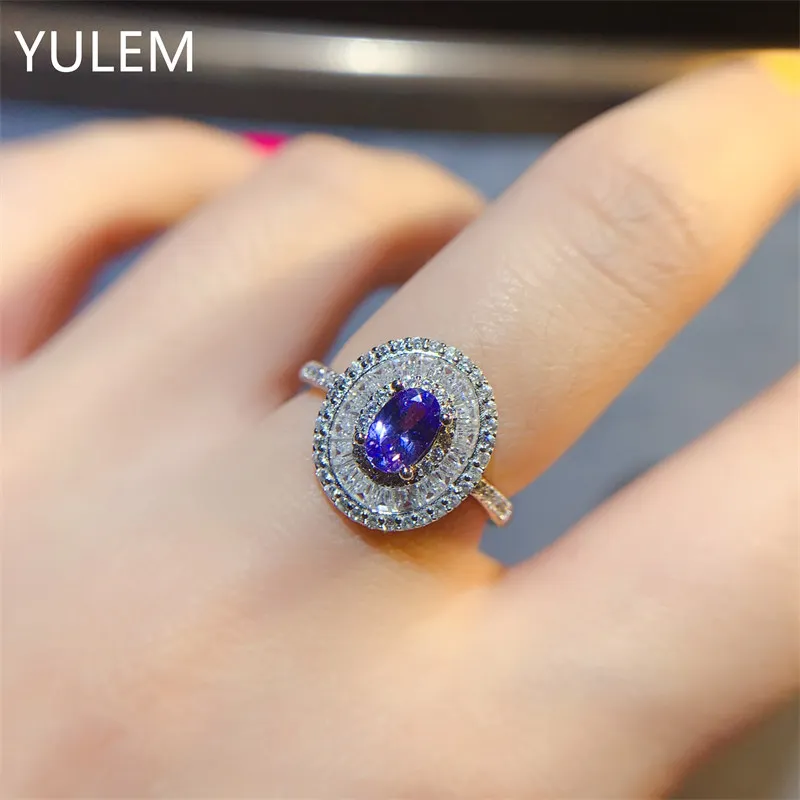 

YULEM Jewelry Simple 925 Silver Ring with Tanzanite 100% Natural Tanzanite Silver Ring Fashion Silver Jewelry
