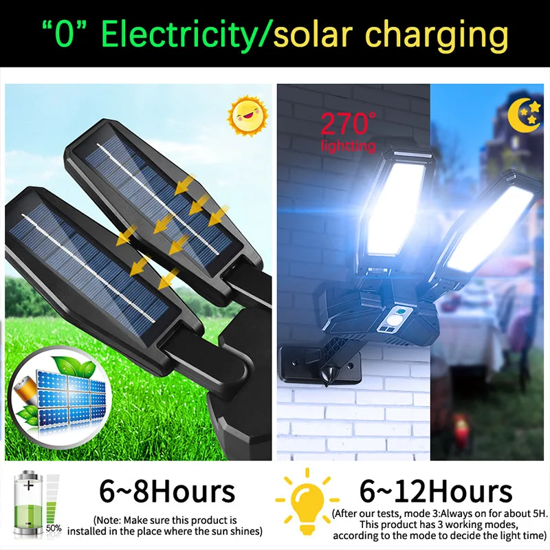 Solar Street Lights Outdoor 3 Modes 202 COB Solar LED Lamp Patio Garage Motion Sensor Solar Lighting for Garden Waterproof