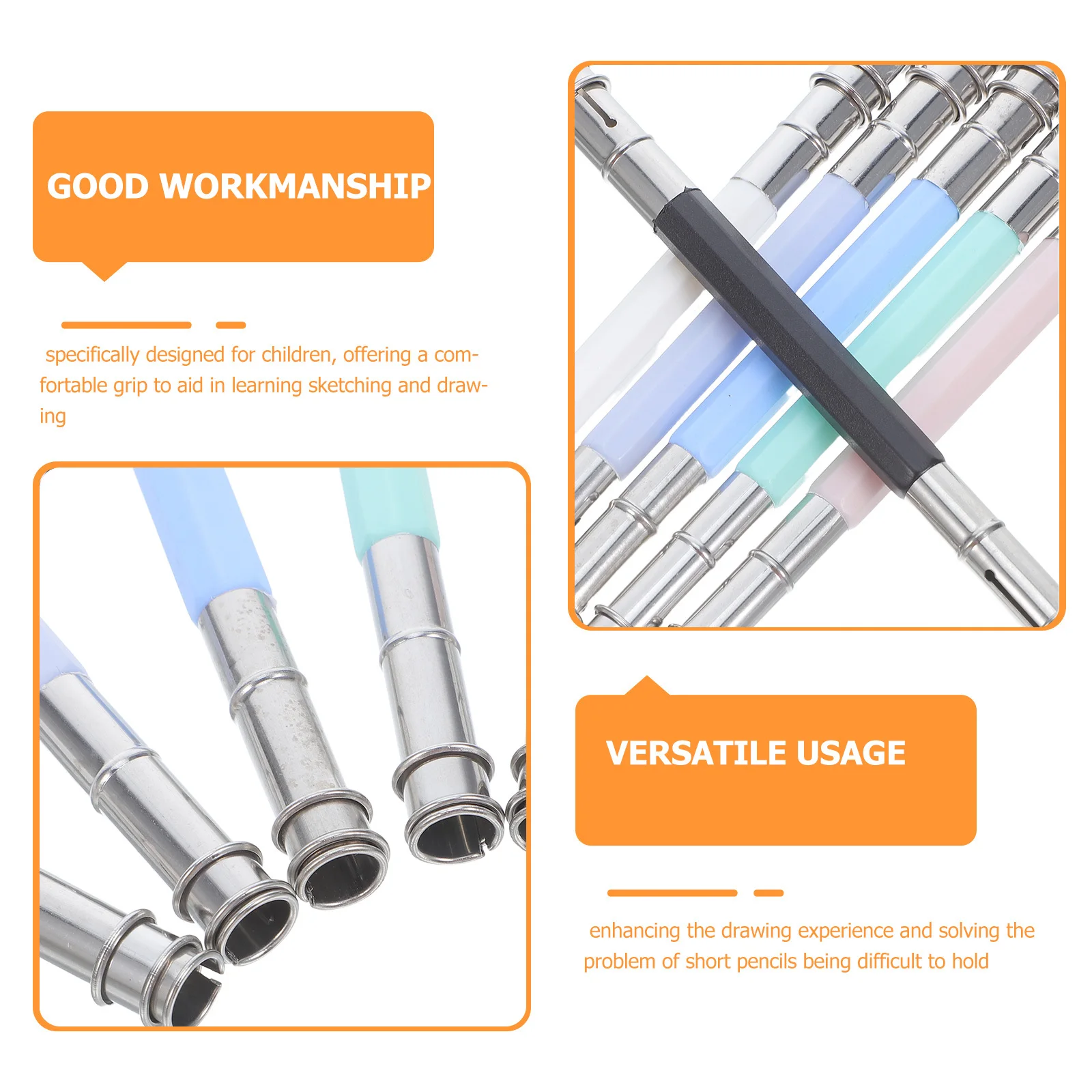 10 قطعة قلم رصاص موسع معدني مزدوج الرأس لأقلام الرصاص الملونة تمديد رمح المضادة للانزلاق قبضة رسم أداة الرسم للفنانين