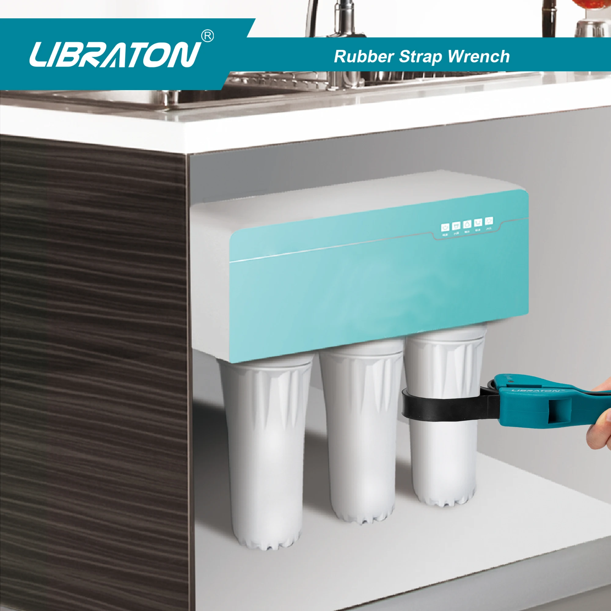 LIBRATON 범용 고무 스트랩 렌치, 다기능 조정 가능한 렌치 도구, 오일 필터 스트랩 렌치, 190mm, 1PC