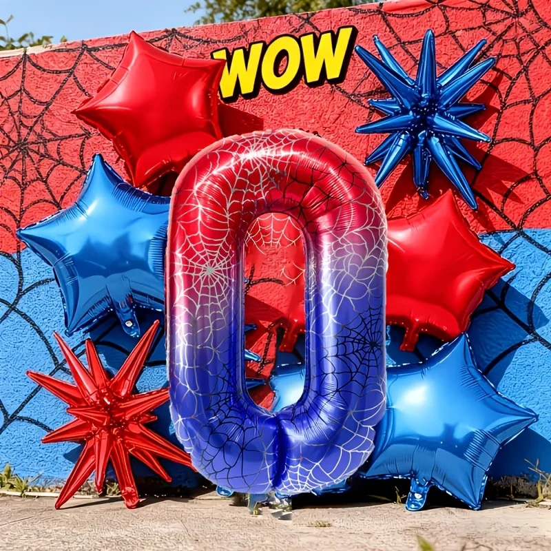 Spider-Man-Zahlenballon-Set für Superhelden-Themen-Geburtstagsdekoration, Kinder-Spiel-Stil, Erstes-Jahrestag-Party-Dekoration