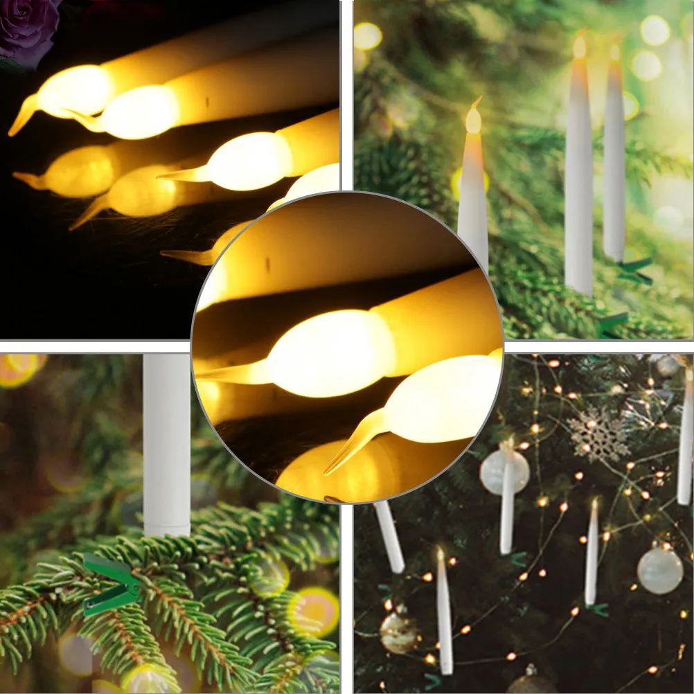 10Pcs LED Lamp Flameless Taper Candles with Clip for Christmas Wedding Party Decor Smoke-Free Eco-Friendly Indoor Outdoor