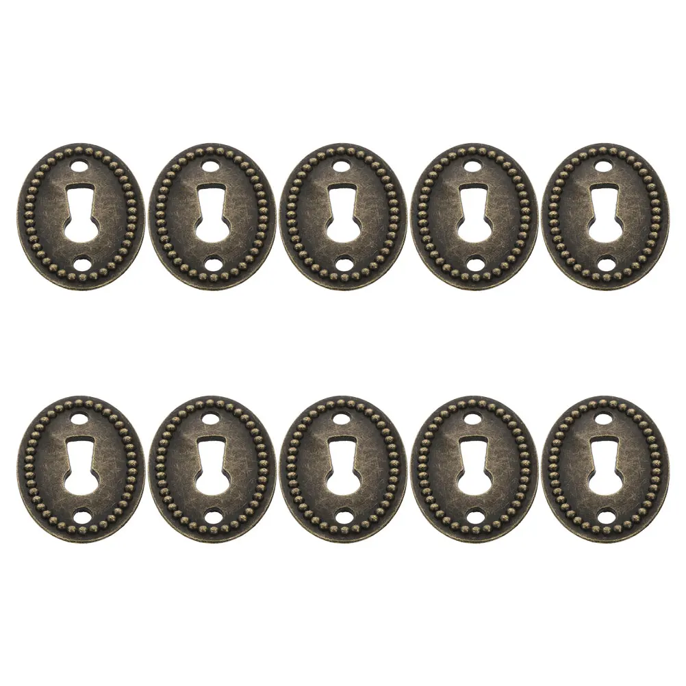 10PCS Key Drawer Cabinet Door Keyhole Cover Insert Decorative Dark Brown Hardware 38x25MM Oval Alloy Furniture Lock Plate