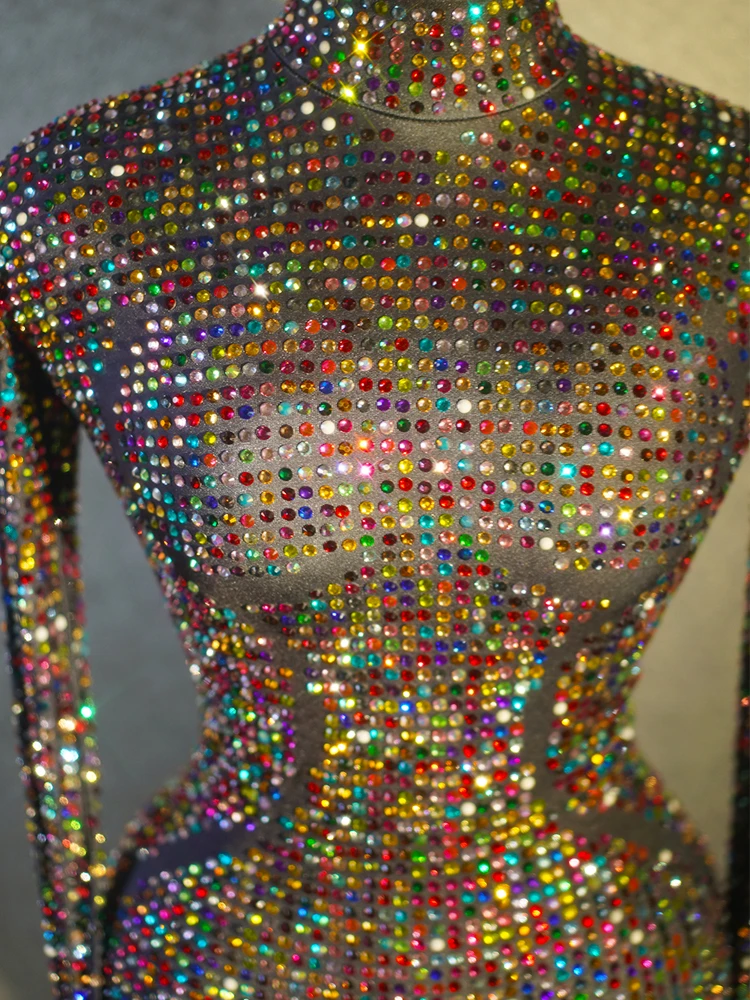 Combinaison de Luxe Sexy en Strass pour Femme, Costume de brev, de Discothèque, de Chanteur, de Scène